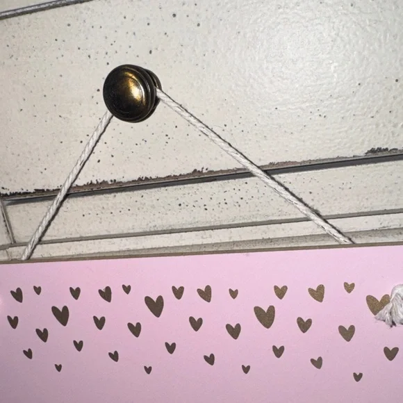 Pink Hanging Sign Gold Hearts Collage Board photo display sticky notes office - Picture 5 of 9